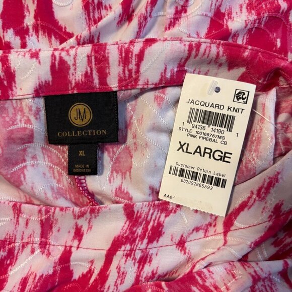 JM Collection Women's XL White & Pink Ikat Floral Jacquard 3/4-Sleeve Top NWT - Picture 6 of 6